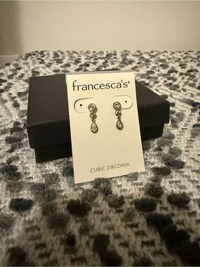 Francesca's Collections Gold Drop Earrings with Clear Stones
